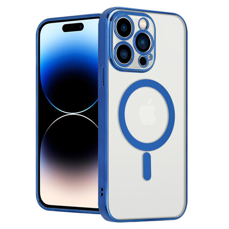 Shieldcase ShieldCase geschikt voor iPhone 14 Pro hoesje transparant Magsafe metal coating (donkerblauw) + ShieldCase screenprotector - beschermglas iPhone bescherming - iPhone case bescherm hoesje + Screenprotector