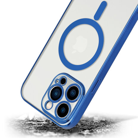 Shieldcase ShieldCase geschikt voor iPhone 14 Pro hoesje transparant Magsafe metal coating (donkerblauw) + ShieldCase screenprotector - beschermglas iPhone bescherming - iPhone case bescherm hoesje + Screenprotector