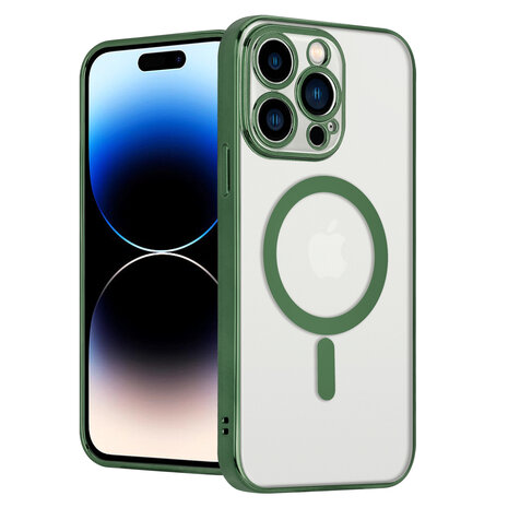 Shieldcase ShieldCase geschikt voor iPhone 14 Pro hoesje transparant Magsafe metal coating (donkergroen) + ShieldCase screenprotector - beschermglas iPhone bescherming - iPhone case bescherm hoesje + Screenprotector