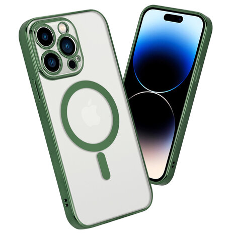 Shieldcase ShieldCase geschikt voor iPhone 14 Pro hoesje transparant Magsafe metal coating (donkergroen) + ShieldCase screenprotector - beschermglas iPhone bescherming - iPhone case bescherm hoesje + Screenprotector