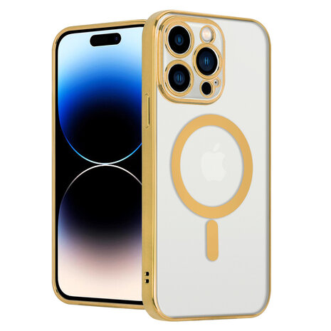 Shieldcase ShieldCase geschikt voor iPhone 14 Pro hoesje transparant Magsafe metal coating (goud) + ShieldCase screenprotector - beschermglas iPhone bescherming - iPhone case bescherm hoesje + Screenprotector