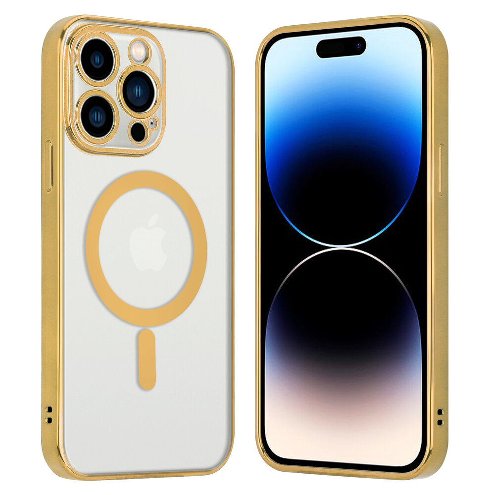 Shieldcase ShieldCase geschikt voor iPhone 14 Pro hoesje transparant Magsafe metal coating (goud) + ShieldCase screenprotector - beschermglas iPhone bescherming - iPhone case bescherm hoesje + Screenprotector