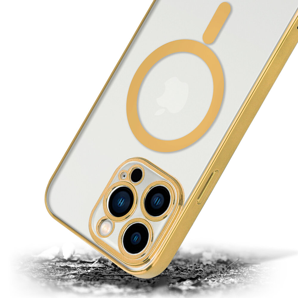 Shieldcase ShieldCase geschikt voor iPhone 14 Pro hoesje transparant Magsafe metal coating (goud) + ShieldCase screenprotector - beschermglas iPhone bescherming - iPhone case bescherm hoesje + Screenprotector