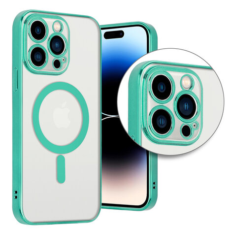 Shieldcase ShieldCase geschikt voor iPhone 14 Pro hoesje transparant Magsafe metal coating (groen) + ShieldCase screenprotector - beschermglas iPhone bescherming - iPhone case bescherm hoesje + Screenprotector