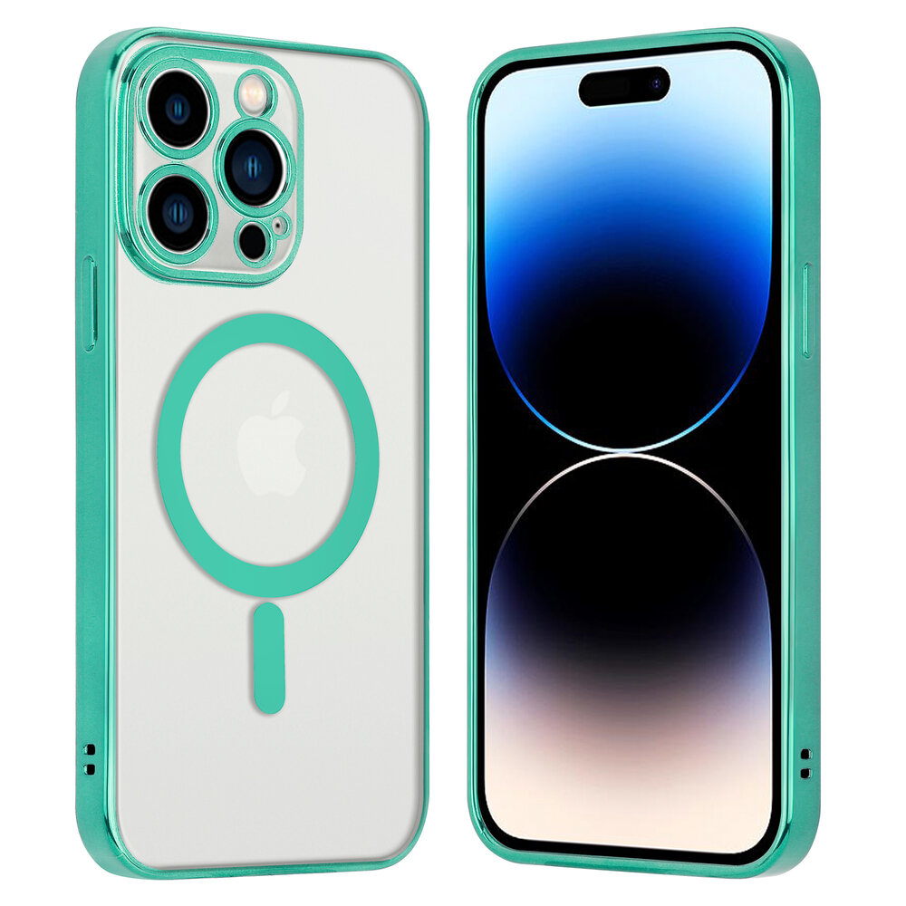 Shieldcase ShieldCase geschikt voor iPhone 14 Pro hoesje transparant Magsafe metal coating (groen) + ShieldCase screenprotector - beschermglas iPhone bescherming - iPhone case bescherm hoesje + Screenprotector