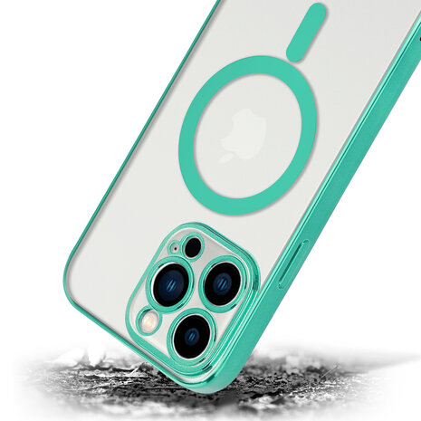 Shieldcase ShieldCase geschikt voor iPhone 14 Pro hoesje transparant Magsafe metal coating (groen) + ShieldCase screenprotector - beschermglas iPhone bescherming - iPhone case bescherm hoesje + Screenprotector