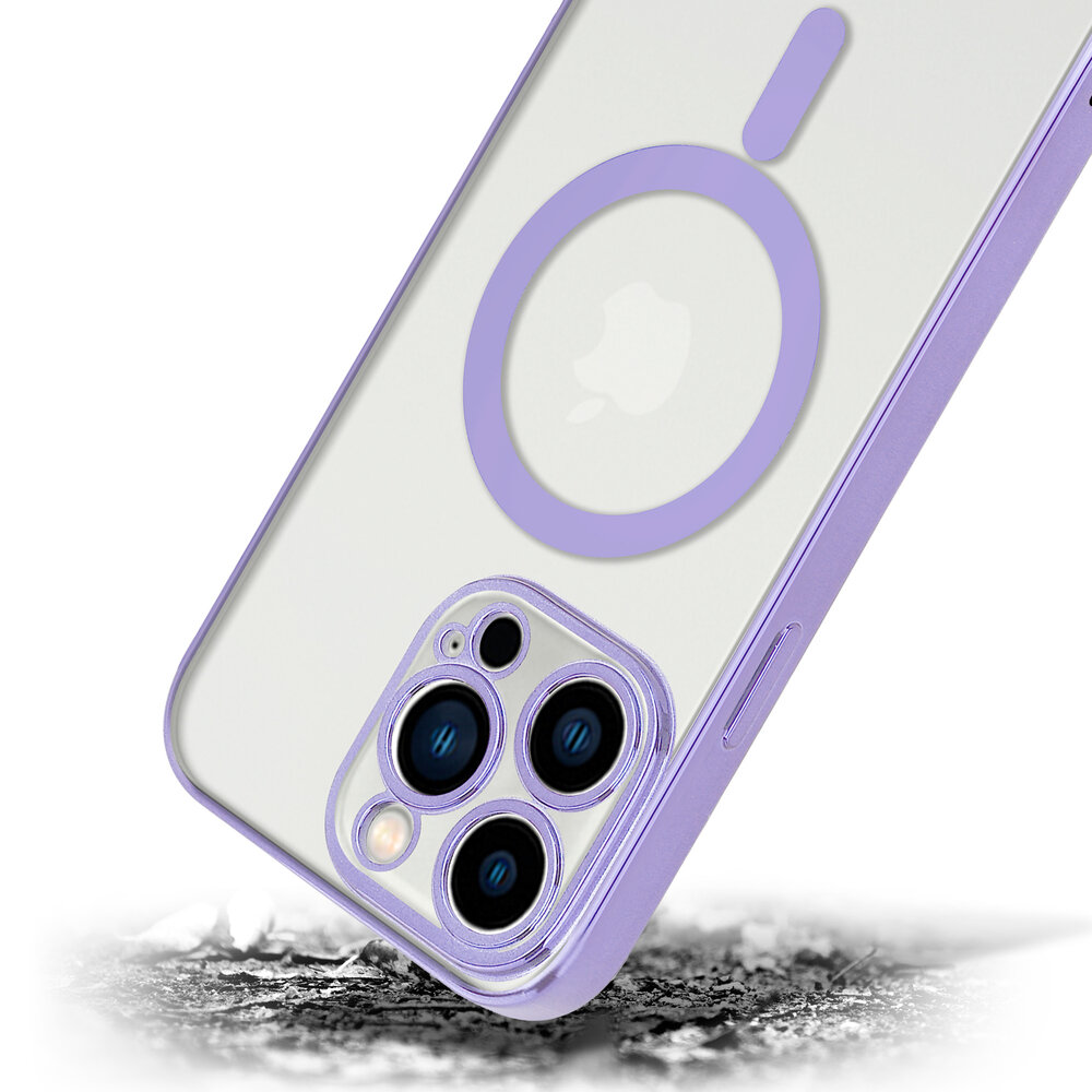 Shieldcase ShieldCase geschikt voor iPhone 14 Pro hoesje transparant Magsafe metal coating (paars) + ShieldCase screenprotector - beschermglas iPhone bescherming - iPhone case bescherm hoesje + Screenprotector