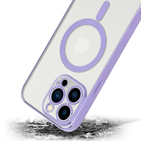 Shieldcase ShieldCase geschikt voor iPhone 14 Pro hoesje transparant Magsafe metal coating (paars) + ShieldCase screenprotector - beschermglas iPhone bescherming - iPhone case bescherm hoesje + Screenprotector