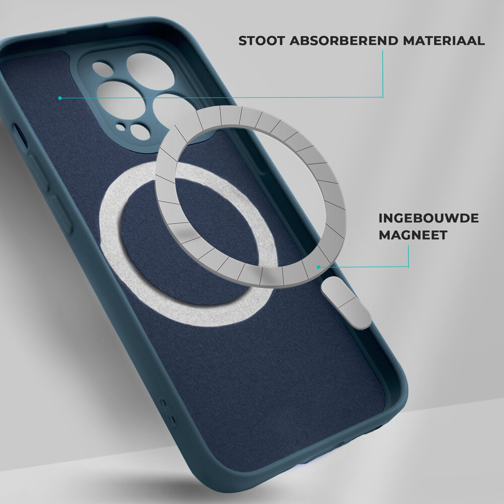 Shieldcase ShieldCase geschikt voor iPhone 14 Pro Magsafe hoesje siliconen zijde (blauw) + ShieldCase screenprotector - beschermglas iPhone bescherming - iPhone case bescherm hoesje + Screenprotector