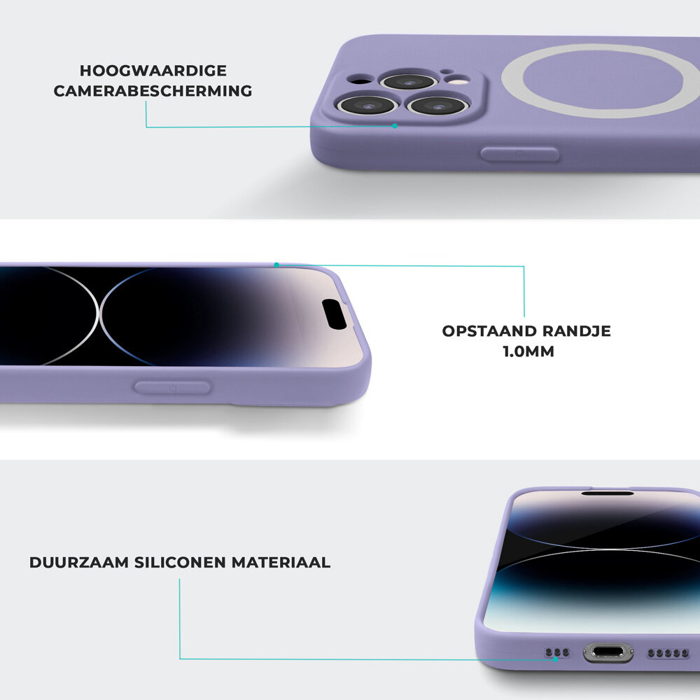 Shieldcase ShieldCase geschikt voor iPhone 14 Pro Magsafe hoesje siliconen zijde (lila) + ShieldCase screenprotector - beschermglas iPhone bescherming - iPhone case bescherm hoesje + Screenprotector