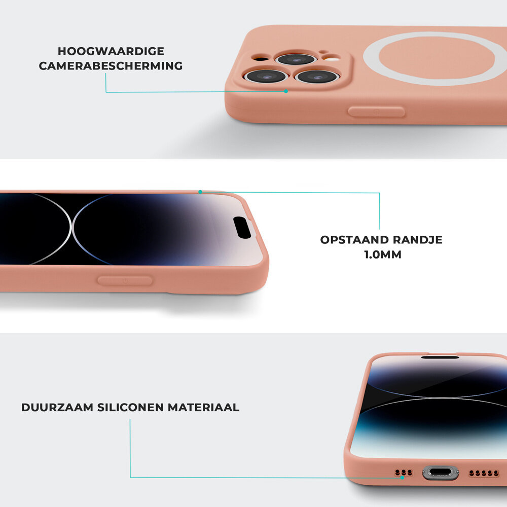 Shieldcase ShieldCase geschikt voor iPhone 14 Pro Magsafe hoesje siliconen zijde (roze) + ShieldCase screenprotector - beschermglas iPhone bescherming - iPhone case bescherm hoesje + Screenprotector