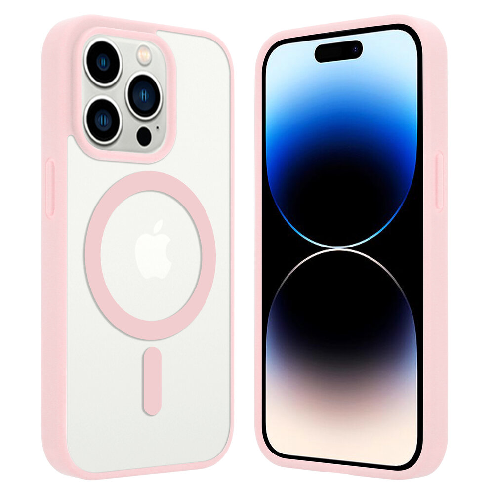 Shieldcase ShieldCase geschikt voor iPhone 14 Pro Magsafe hoesje transparant gekleurde rand (roze) + ShieldCase screenprotector - beschermglas iPhone bescherming - iPhone case bescherm hoesje + Screenprotector