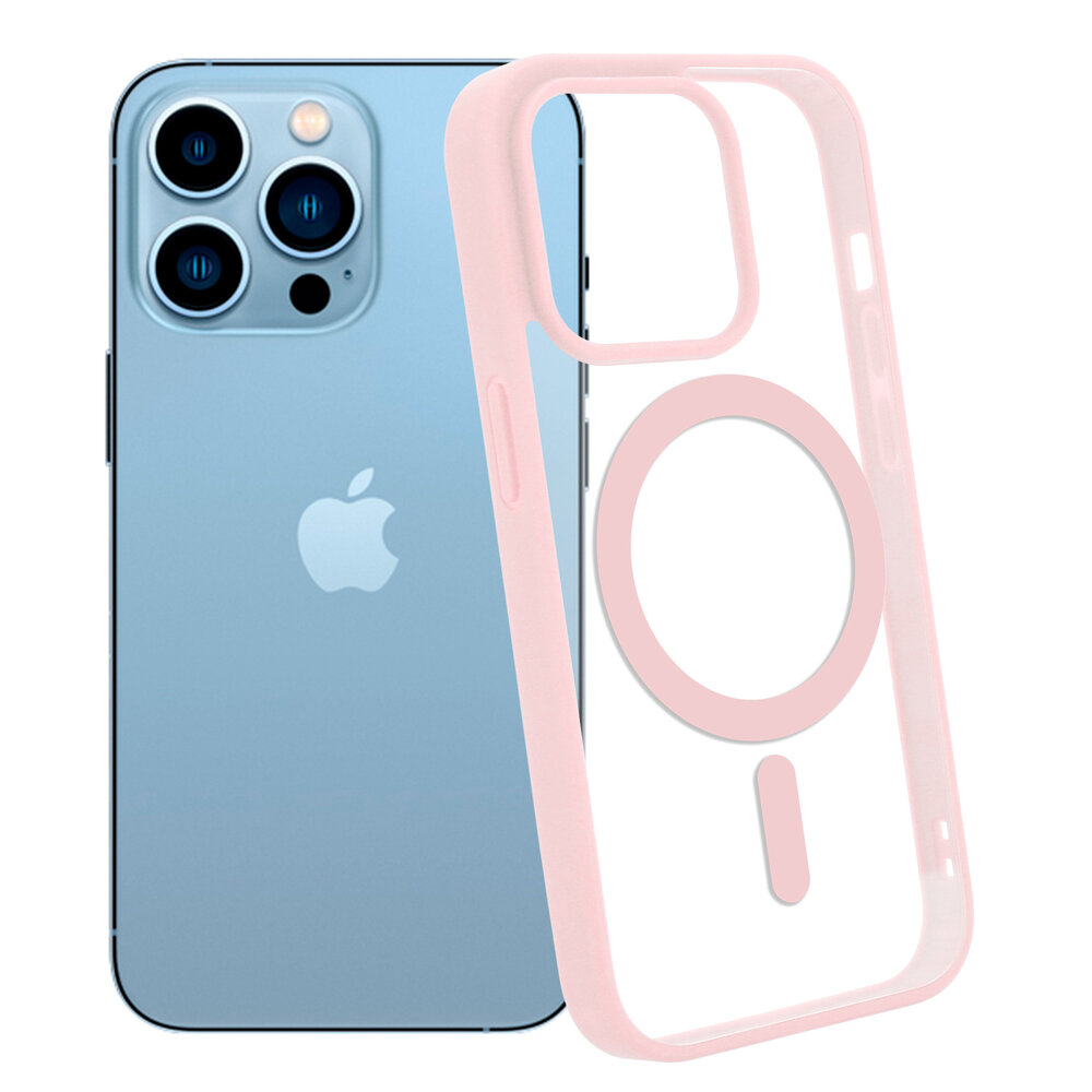 Shieldcase ShieldCase geschikt voor iPhone 14 Pro Magsafe hoesje transparant gekleurde rand (roze) + ShieldCase screenprotector - beschermglas iPhone bescherming - iPhone case bescherm hoesje + Screenprotector