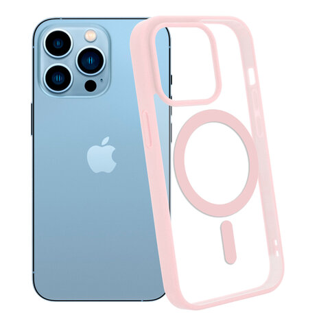 Shieldcase ShieldCase geschikt voor iPhone 14 Pro Magsafe hoesje transparant gekleurde rand (roze) + ShieldCase screenprotector - beschermglas iPhone bescherming - iPhone case bescherm hoesje + Screenprotector