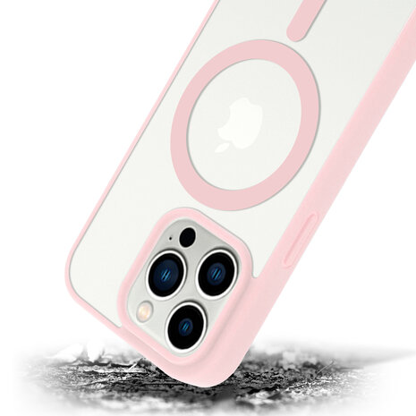 Shieldcase ShieldCase geschikt voor iPhone 14 Pro Magsafe hoesje transparant gekleurde rand (roze) + ShieldCase screenprotector - beschermglas iPhone bescherming - iPhone case bescherm hoesje + Screenprotector