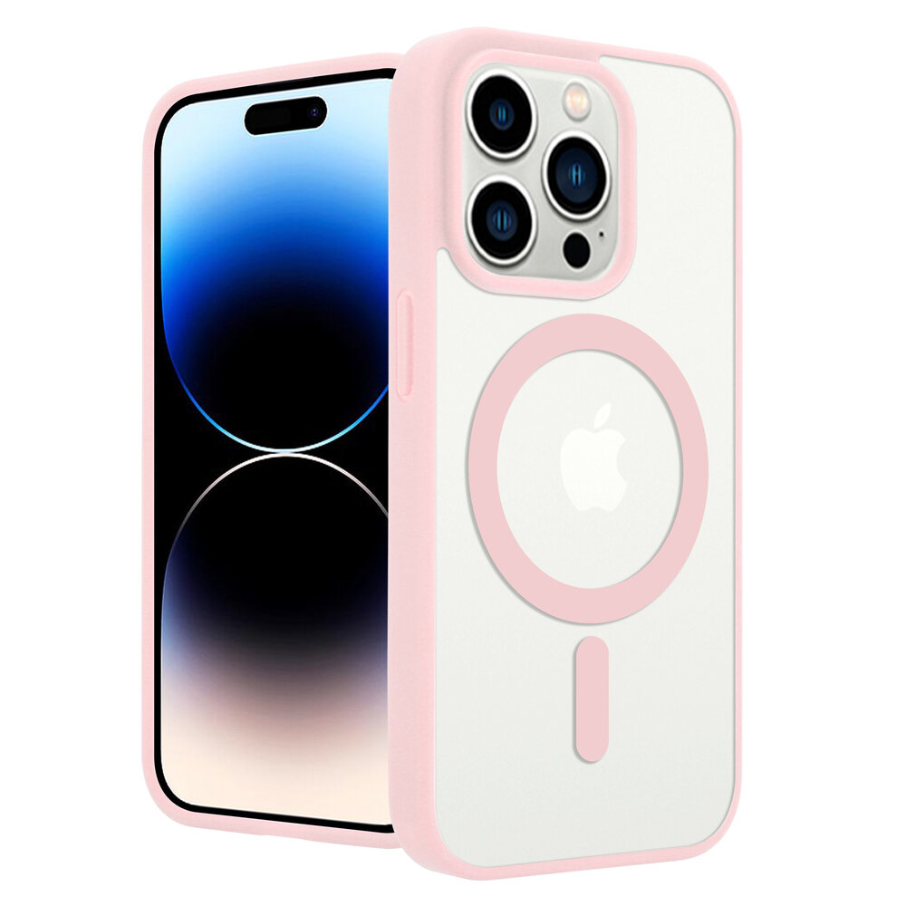 Shieldcase ShieldCase geschikt voor iPhone 14 Pro Magsafe hoesje transparant gekleurde rand (roze) + ShieldCase screenprotector - beschermglas iPhone bescherming - iPhone case bescherm hoesje + Screenprotector