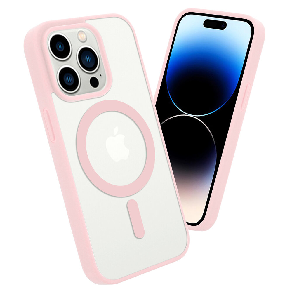 Shieldcase ShieldCase geschikt voor iPhone 14 Pro Magsafe hoesje transparant gekleurde rand (roze) + ShieldCase screenprotector - beschermglas iPhone bescherming - iPhone case bescherm hoesje + Screenprotector