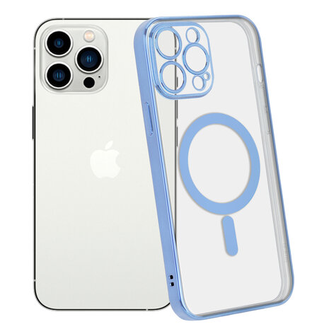 Shieldcase ShieldCase geschikt voor iPhone 14 Pro Max hoesje transparant Magsafe metal coating (blauw) + ShieldCase screenprotector - beschermglas iPhone bescherming - iPhone case bescherm hoesje + Screenprotector