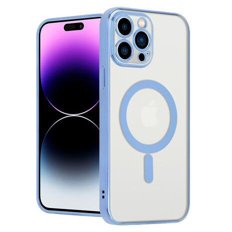 Shieldcase ShieldCase geschikt voor iPhone 14 Pro Max hoesje transparant Magsafe metal coating (blauw) + ShieldCase screenprotector - beschermglas iPhone bescherming - iPhone case bescherm hoesje + Screenprotector