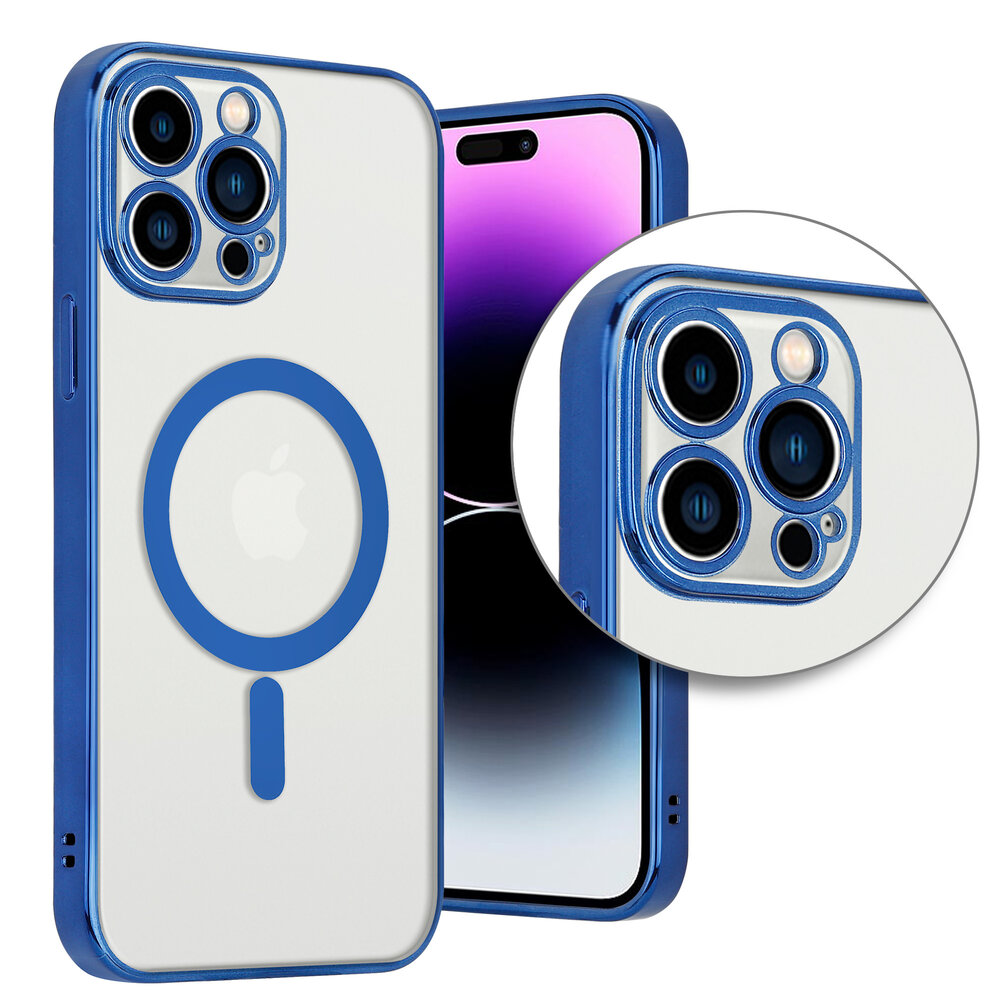 Shieldcase ShieldCase geschikt voor iPhone 14 Pro Max hoesje transparant Magsafe metal coating (donkerblauw) + ShieldCase screenprotector - beschermglas iPhone bescherming - iPhone case bescherm hoesje + Screenprotector