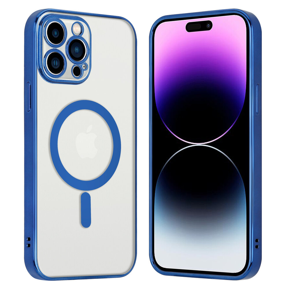 Shieldcase ShieldCase geschikt voor iPhone 14 Pro Max hoesje transparant Magsafe metal coating (donkerblauw) + ShieldCase screenprotector - beschermglas iPhone bescherming - iPhone case bescherm hoesje + Screenprotector