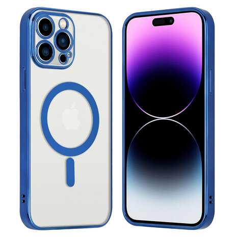 Shieldcase ShieldCase geschikt voor iPhone 14 Pro Max hoesje transparant Magsafe metal coating (donkerblauw) + ShieldCase screenprotector - beschermglas iPhone bescherming - iPhone case bescherm hoesje + Screenprotector
