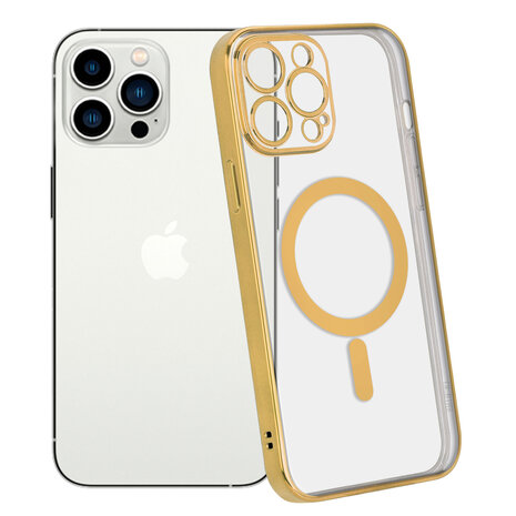 Shieldcase ShieldCase geschikt voor iPhone 14 Pro Max hoesje transparant Magsafe metal coating (goud) + ShieldCase screenprotector - beschermglas iPhone bescherming - iPhone case bescherm hoesje + Screenprotector