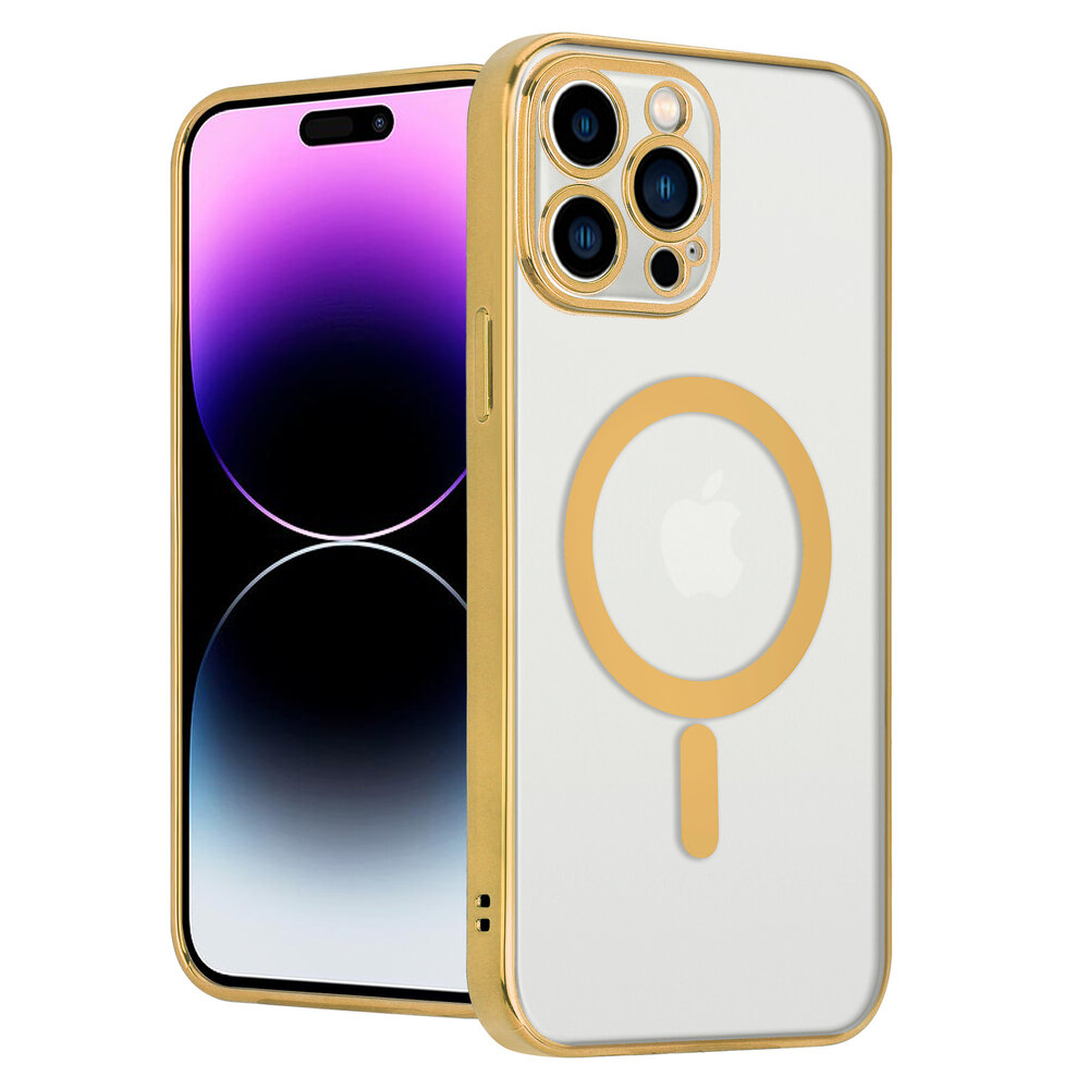 Shieldcase ShieldCase geschikt voor iPhone 14 Pro Max hoesje transparant Magsafe metal coating (goud) + ShieldCase screenprotector - beschermglas iPhone bescherming - iPhone case bescherm hoesje + Screenprotector