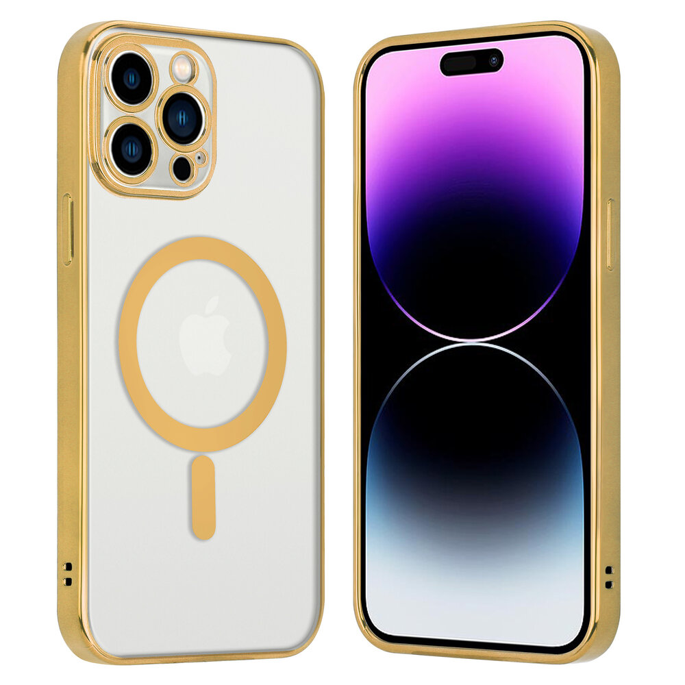 Shieldcase ShieldCase geschikt voor iPhone 14 Pro Max hoesje transparant Magsafe metal coating (goud) + ShieldCase screenprotector - beschermglas iPhone bescherming - iPhone case bescherm hoesje + Screenprotector