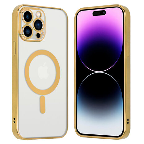 Shieldcase ShieldCase geschikt voor iPhone 14 Pro Max hoesje transparant Magsafe metal coating (goud) + ShieldCase screenprotector - beschermglas iPhone bescherming - iPhone case bescherm hoesje + Screenprotector