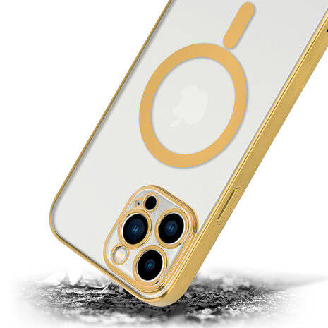 Shieldcase ShieldCase geschikt voor iPhone 14 Pro Max hoesje transparant Magsafe metal coating (goud) + ShieldCase screenprotector - beschermglas iPhone bescherming - iPhone case bescherm hoesje + Screenprotector