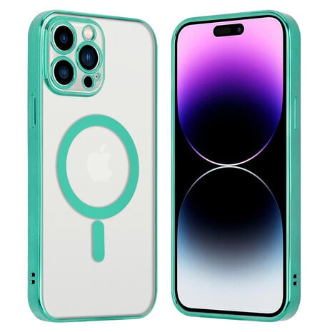 Shieldcase ShieldCase geschikt voor iPhone 14 Pro Max hoesje transparant Magsafe metal coating (groen) + ShieldCase screenprotector - beschermglas iPhone bescherming - iPhone case bescherm hoesje + Screenprotector
