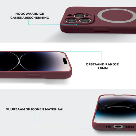 Shieldcase ShieldCase geschikt voor iPhone 14 Pro Max Magsafe hoesje siliconen zijde (bordeaux) + ShieldCase screenprotector - beschermglas iPhone bescherming - iPhone case bescherm hoesje + Screenprotector