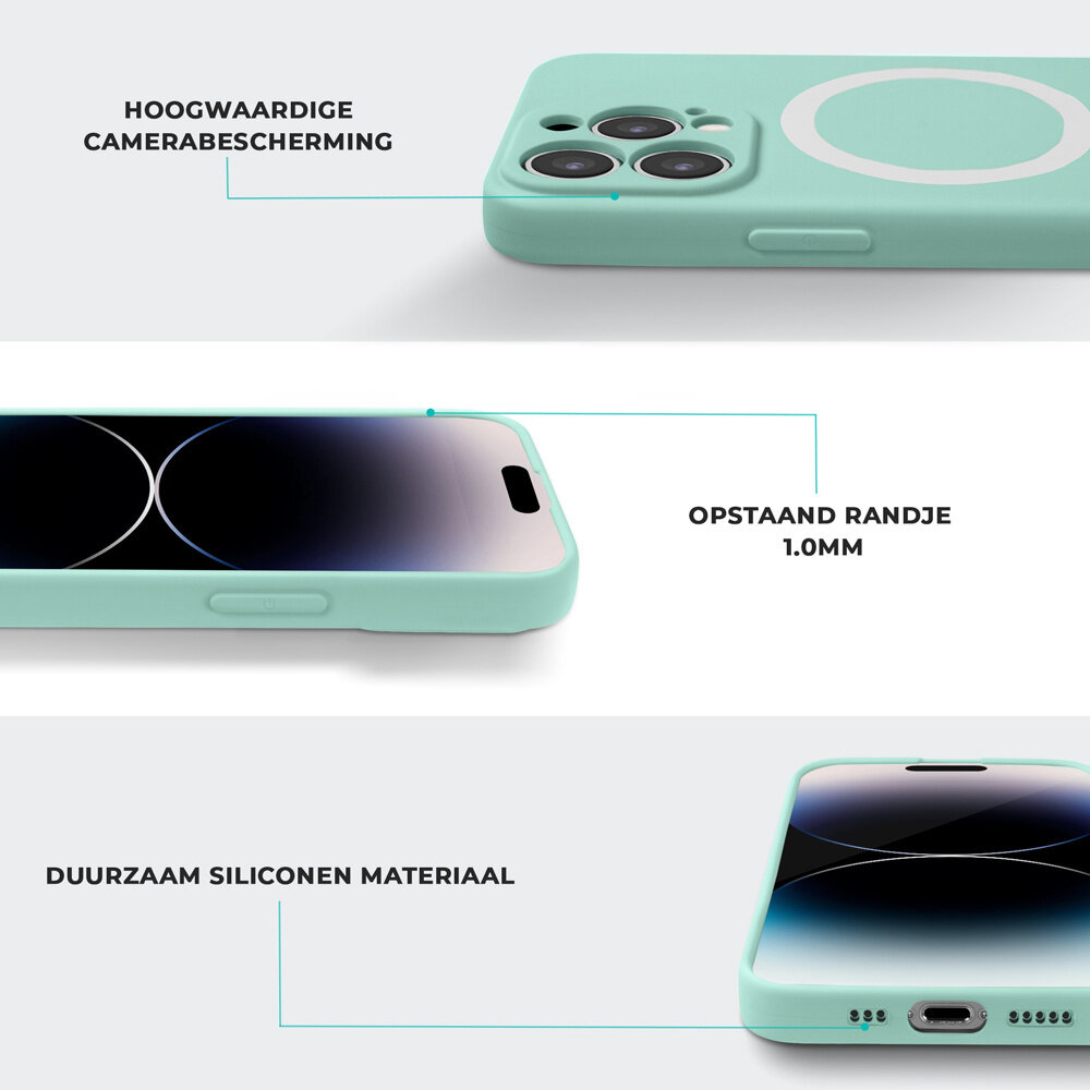 Shieldcase ShieldCase geschikt voor iPhone 14 Pro Max Magsafe hoesje siliconen zijde (mintgroen) + ShieldCase screenprotector - beschermglas iPhone bescherming - iPhone case bescherm hoesje + Screenprotector