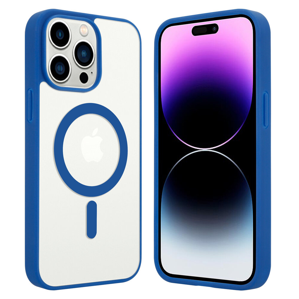 Shieldcase ShieldCase geschikt voor iPhone 14 Pro Max Magsafe hoesje transparant gekleurde rand (blauw) + ShieldCase screenprotector - beschermglas iPhone bescherming - iPhone case bescherm hoesje + Screenprotector