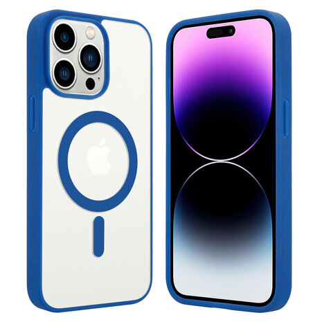 Shieldcase ShieldCase geschikt voor iPhone 14 Pro Max Magsafe hoesje transparant gekleurde rand (blauw) + ShieldCase screenprotector - beschermglas iPhone bescherming - iPhone case bescherm hoesje + Screenprotector
