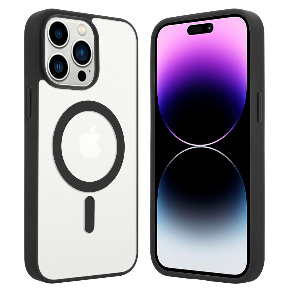 Shieldcase ShieldCase geschikt voor iPhone 14 Pro Max Magsafe hoesje transparant gekleurde rand (zwart) + ShieldCase screenprotector - beschermglas iPhone bescherming - iPhone case bescherm hoesje + Screenprotector