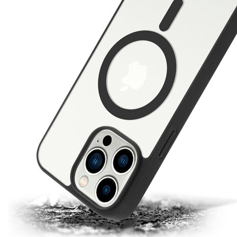 Shieldcase ShieldCase geschikt voor iPhone 14 Pro Max Magsafe hoesje transparant gekleurde rand (zwart) + ShieldCase screenprotector - beschermglas iPhone bescherming - iPhone case bescherm hoesje + Screenprotector
