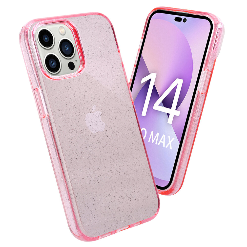 Shieldcase ShieldCase geschikt voor iPhone 14 Pro Max TPU Glitter case (roze) + ShieldCase screenprotector - beschermglas iPhone bescherming - iPhone case bescherm hoesje + Screenprotector