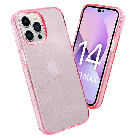 Shieldcase ShieldCase geschikt voor iPhone 14 Pro Max TPU Glitter case (roze) + ShieldCase screenprotector - beschermglas iPhone bescherming - iPhone case bescherm hoesje + Screenprotector