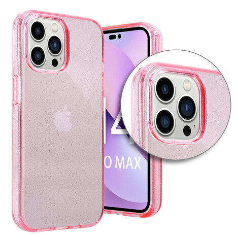 Shieldcase ShieldCase geschikt voor iPhone 14 Pro Max TPU Glitter case (roze) + ShieldCase screenprotector - beschermglas iPhone bescherming - iPhone case bescherm hoesje + Screenprotector