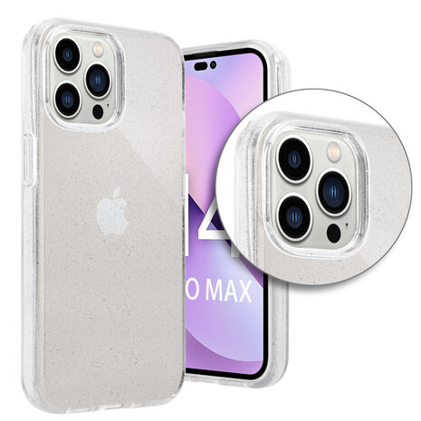 Shieldcase ShieldCase geschikt voor iPhone 14 Pro Max TPU Glitter case (transparant) + ShieldCase screenprotector - beschermglas iPhone bescherming - iPhone case bescherm hoesje + Screenprotector