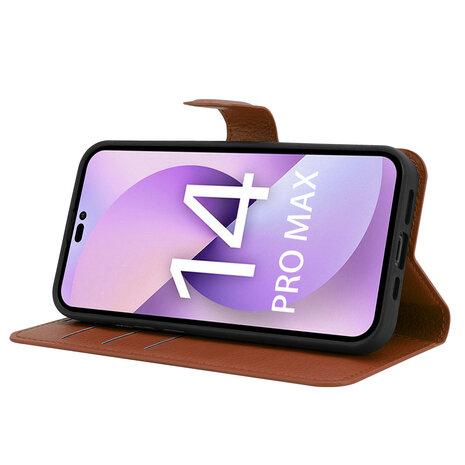 Shieldcase ShieldCase geschikt voor iPhone 14 Pro Max wallet case (bruin) + ShieldCase screenprotector - beschermglas iPhone bescherming - iPhone case bescherm hoesje + Screenprotector