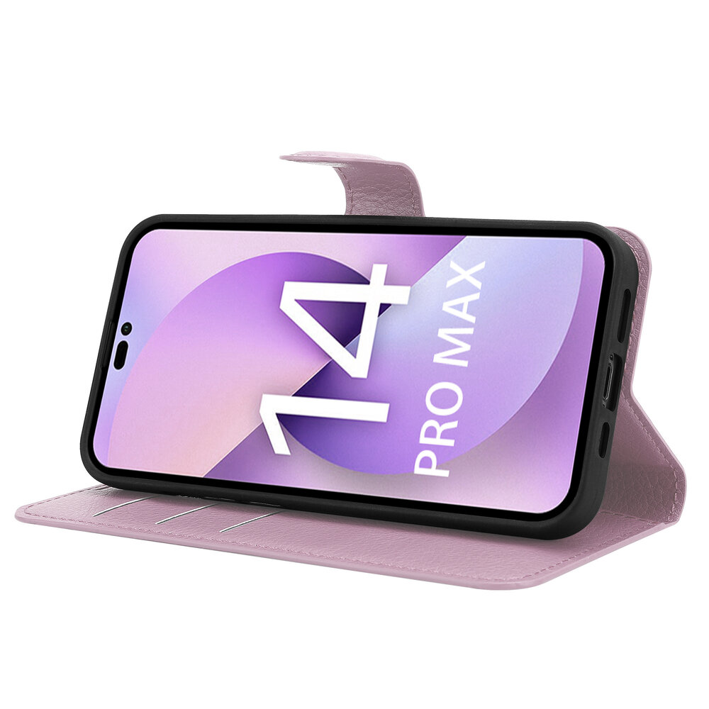 Shieldcase ShieldCase geschikt voor iPhone 14 Pro Max wallet case (lichtroze) + ShieldCase screenprotector - beschermglas iPhone bescherming - iPhone case bescherm hoesje + Screenprotector