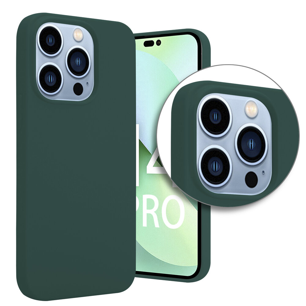 Shieldcase ShieldCase geschikt voor iPhone 14 Pro silicone case (donkergroen) + ShieldCase screenprotector - beschermglas iPhone bescherming - iPhone case bescherm hoesje + Screenprotector