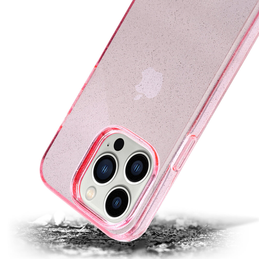 Shieldcase ShieldCase geschikt voor iPhone 14 Pro TPU Glitter case (roze) + ShieldCase screenprotector - beschermglas iPhone bescherming - iPhone case bescherm hoesje + Screenprotector