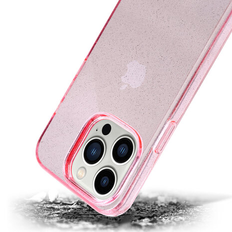 Shieldcase ShieldCase geschikt voor iPhone 14 Pro TPU Glitter case (roze) + ShieldCase screenprotector - beschermglas iPhone bescherming - iPhone case bescherm hoesje + Screenprotector
