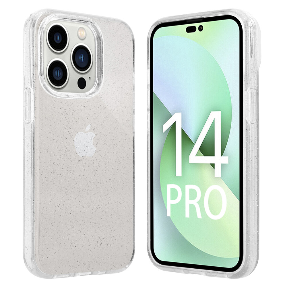 Shieldcase ShieldCase geschikt voor iPhone 14 Pro TPU Glitter case (transparant) + ShieldCase screenprotector - beschermglas iPhone bescherming - iPhone case bescherm hoesje + Screenprotector