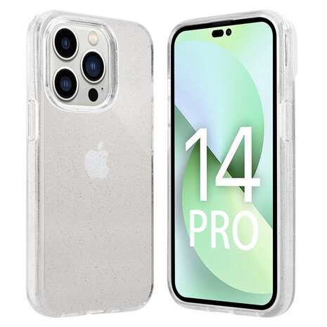 Shieldcase ShieldCase geschikt voor iPhone 14 Pro TPU Glitter case (transparant) + ShieldCase screenprotector - beschermglas iPhone bescherming - iPhone case bescherm hoesje + Screenprotector