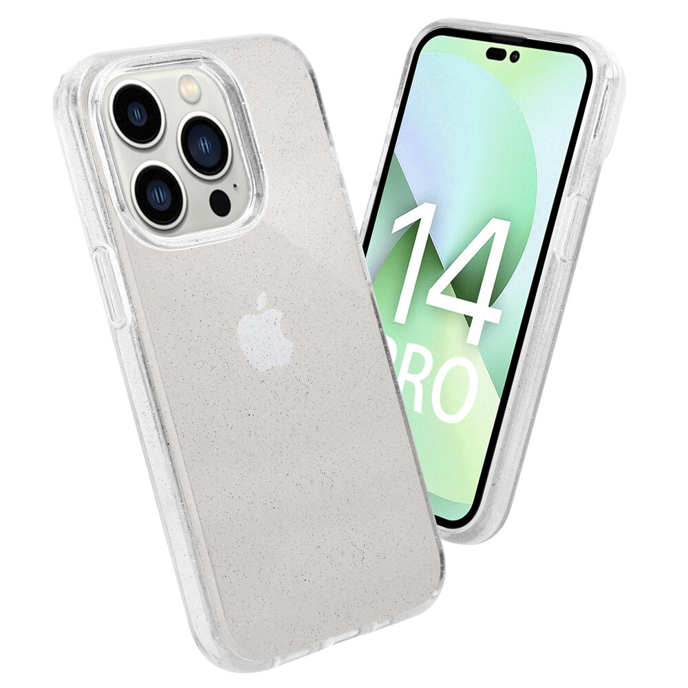 Shieldcase ShieldCase geschikt voor iPhone 14 Pro TPU Glitter case (transparant) + ShieldCase screenprotector - beschermglas iPhone bescherming - iPhone case bescherm hoesje + Screenprotector